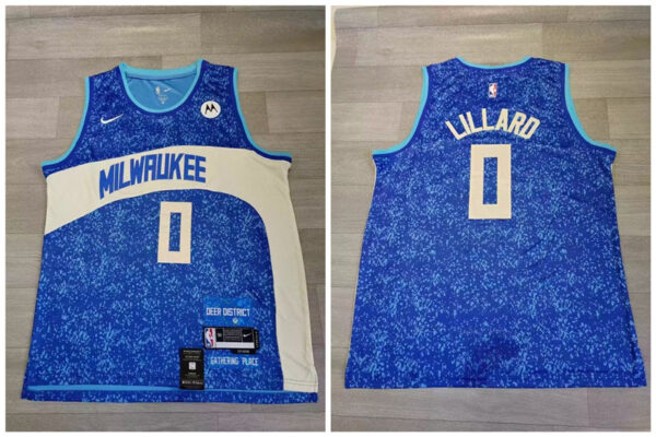 Bucks 0 Damian Lillard Blue Nike 2023-24 City Edition Swingman Jersey