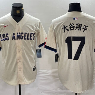 Men's Los Angeles Dodgers #17 大谷翔平 Cream Stitched Baseball Jersey