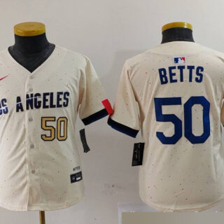 Youth Los Angeles Dodgers #50 Mookie Betts Cream 2024 City Connect Limited Stitched Baseball Jerseys