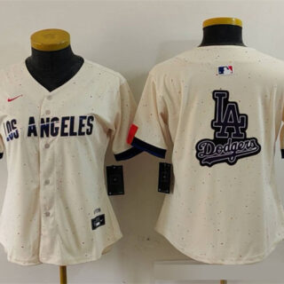 Women's Los Angeles Dodgers Team Big Logo Cream 2024 City Connect Limited Stitched Jersey(Run Small)