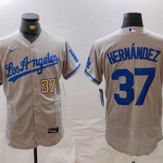 Men's Los Angeles Dodgers #37 Teoscar Hernandez Grey Flex Base Stitched Baseball Jerseys