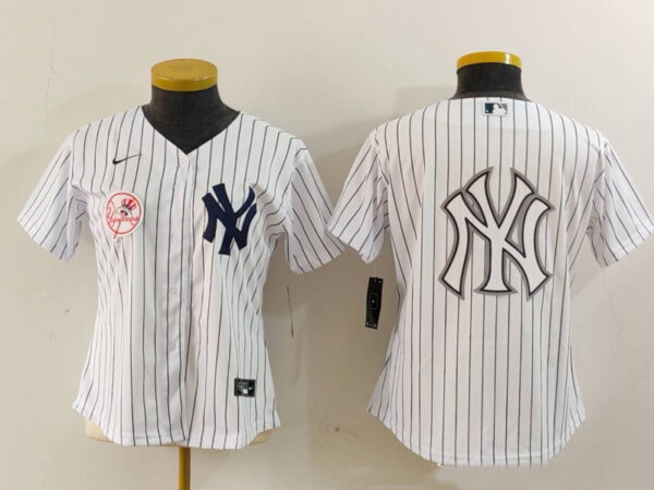 Women's New York Yankees White Team Big Logo Cool Base Stitched Jersey(Run Small)