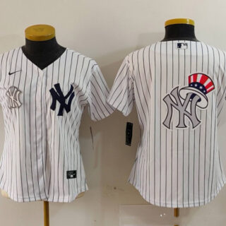 Women's New York Yankees White Team Big Logo Cool Base Stitched Jersey(Run Small)