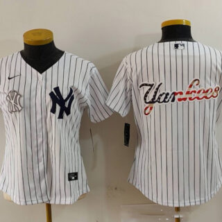 Women's New York Yankees White Team Big Logo Cool Base Stitched Jersey(Run Small)
