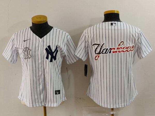 Women's New York Yankees White Team Big Logo Cool Base Stitched Jersey(Run Small)
