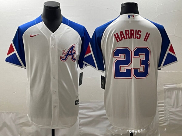 MLB Braves 23 Harris II White City Connect Cool Base Men Jerseys