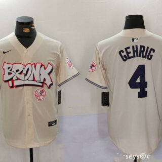 Men's New York Yankees #4 Lou Gehrig The Bronx Graffiti V2 Vapor Limited Stitched Baseball Jerseys