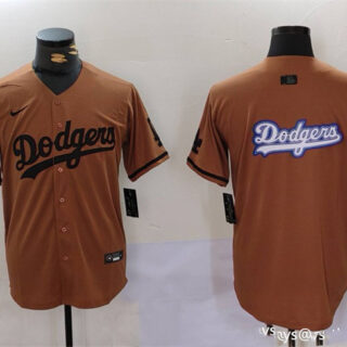 Men's Los Angeles Dodgers Team Big Logo Brown Cool Base With Patch Stitched Baseball Jerseys