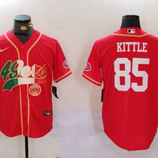 Men's San Francisco 49ers #85 George Kittle Red With Patch Cool Base Stitched Baseball Jerseys