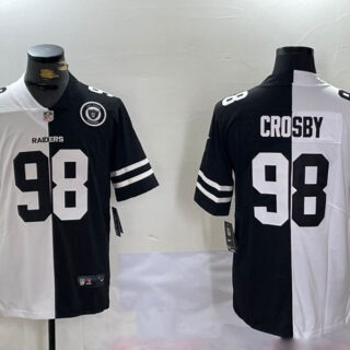 Men's Las Vegas Raiders #98 Maxx Crosby Black & White Split With 65th Anniversary Patch Vapor Limited Stitched Jerseys