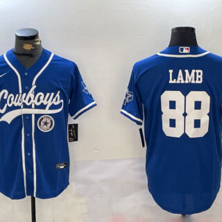 Men's Dallas Cowboys #88 CeeDee Lamb Royal With Patch Cool Base Stitched Baseball Jerseys