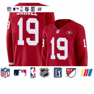 49ers #19 Deebo Samuel Red Team Color Women's Stitched Football Limited Therma Long Sleeve Jersey