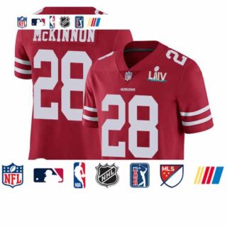 49ers #28 Jerick McKinnon Red Team Color Super Bowl LIV Bound Youth Stitched Football Vapor Untouchable Limited Jersey