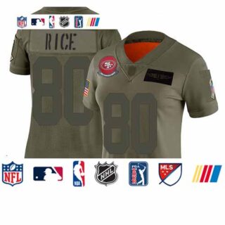 49ers #80 Jerry Rice Camo Women's Stitched Football Limited 2019 Salute to Service Jersey