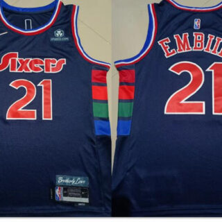 76ers 21 Joel Embiid Navy Nike Diamond 75th Anniversary City Edition Swingman Jersey