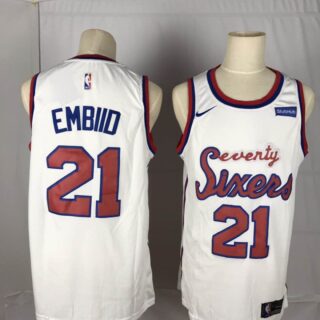 76ers 21 Joel Embiid White Nike Throwback Swingman Jersey