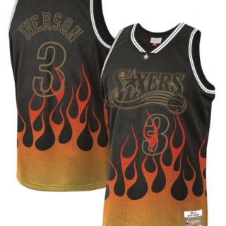 76ers 3 Allen Iverson Black 2000-01 Hardwood Classics Flames Swingman Jersey