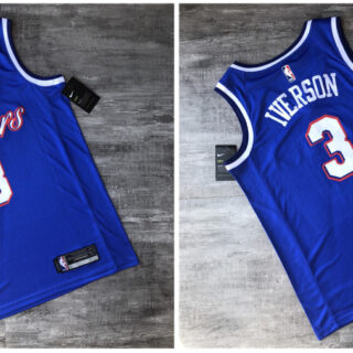 76ers 3 Allen Iverson Blue Printed Nike Swingman Jersey