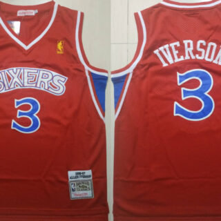 76ers 3 Allen Iverson Red 1996-97 Hardwood Classics Jersey