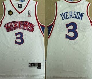 76ers 3 Allen Iverson White 10th Anniversary Reebok Jersey