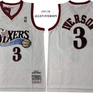 76ers 3 Allen Iverson White 1997-98 Hardwood Classics Mesh Jersey