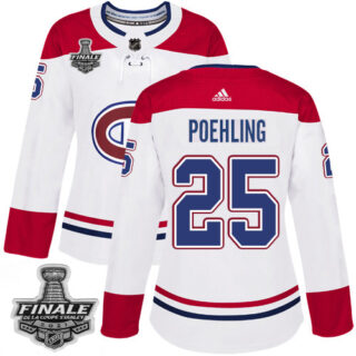 Adidas Canadiens #25 Ryan Poehling White Road Authentic Women's 2021 NHL Stanley Cup Final Patch Jersey