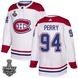 Adidas Canadiens #94 Corey Perry White Road Authentic Youth 2021 NHL Stanley Cup Final Patch Jersey