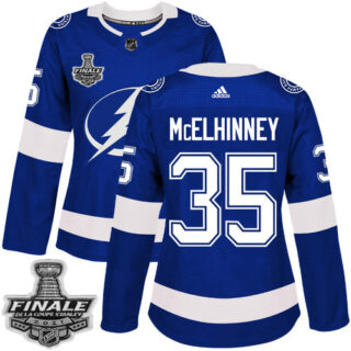 Adidas Lightning #35 Curtis McElhinney Blue Home Authentic Women's 2021 NHL Stanley Cup Final Patch Jersey