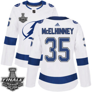 Adidas Lightning #35 Curtis McElhinney White Road Authentic Women's 2021 NHL Stanley Cup Final Patch Jersey