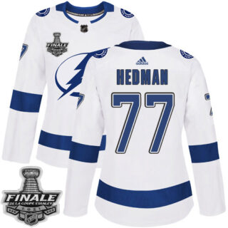 Adidas Lightning #77 Victor Hedman White Road Authentic Women's 2021 NHL Stanley Cup Final Patch Jersey