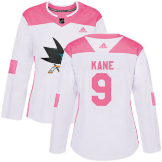 Adidas Sharks #9 Evander Kane White Pink Authentic Fashion Women's Stitched NHL Jersey