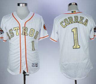 Astros 1 Carlos Correa White 2018 Gold Program Flexbase Jersey