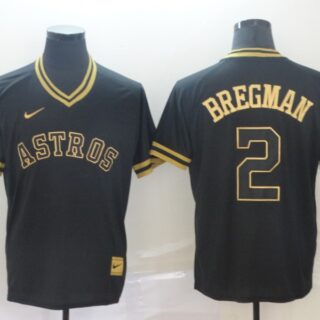 Astros 2 Alex Bregman Black Gold Nike Cooperstown Collection Legend V Neck Jersey