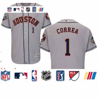 Astros #1 Carlos Correa Grey Flexbase Authentic Collection 2019 World Series Bound Stitched Baseball Jersey