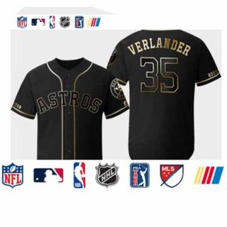 Astros 35 Justin Verlander Black Gold Flexbase Jersey