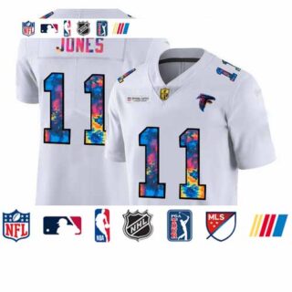 Atlanta Falcons #11 Julio Jones Men's White Nike Multi-Color 2020 NFL Crucial Catch Limited NFL Jersey