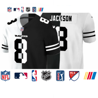 Baltimore Ravens #8 Lamar Jackson Men's Black V White Peace Split Nike Vapor Untouchable Limited NFL Jersey
