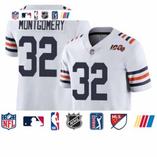 Bears #32 David Montgomery White Alternate Men's Stitched Football Vapor Untouchable Limited 100th Season Jersey