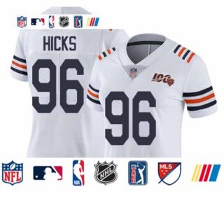 Bears #96 Akiem Hicks White Alternate Women's Stitched Football Vapor Untouchable Limited 100th Season Jersey