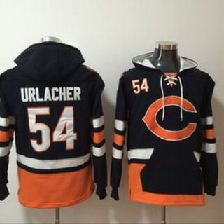 Bears 54 Brian Urlacher Navy All Stitched Hooded Sweatshirt