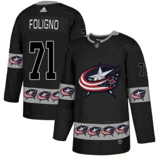 Blue Jackets 71 Nick Foligno Black Team Logos Fashion Adidas Jersey
