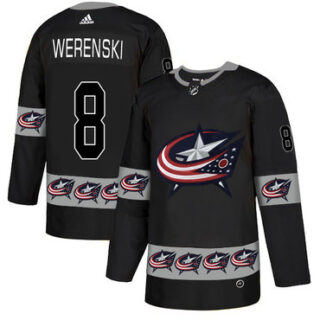 Blue Jackets 8 Zach Werenski Black Team Logos Fashion Adidas Jersey