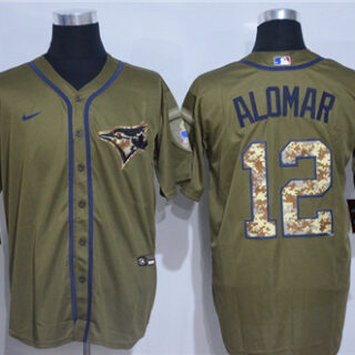 Blue Jays 12 Roberto Alomar Olive 2020 Nike Cool Base Jersey