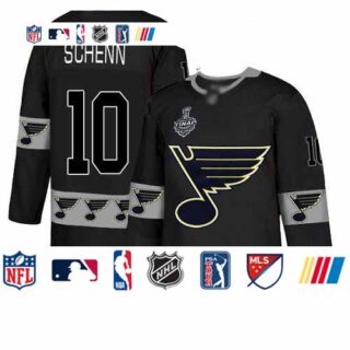 Blues #10 Brayden Schenn Black Authentic Team Logo Fashion Stanley Cup Final Bound Stitched Hockey Jersey