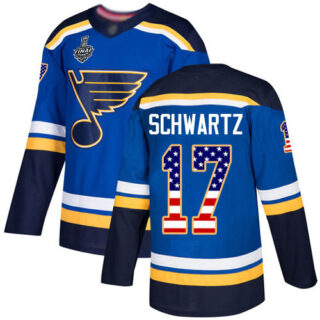 Blues #17 Jaden Schwartz Blue Home Authentic USA Flag Stanley Cup Final Bound Stitched Hockey Jersey