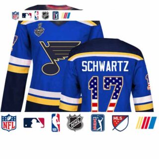 Blues #17 Jaden Schwartz Blue Home Authentic USA Flag Stanley Cup Final Bound Women's Stitched Hockey Jersey