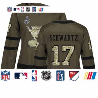 Blues #17 Jaden Schwartz Green Salute to Service Stanley Cup Final Bound Women's Stitched Hockey Jersey