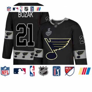 Blues #21 Tyler Bozak Black Authentic Team Logo Fashion Stanley Cup Final Bound Stitched Hockey Jersey