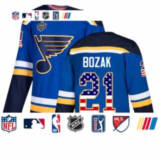 Blues #21 Tyler Bozak Blue Home Authentic USA Flag Stanley Cup Final Bound Stitched Hockey Jersey