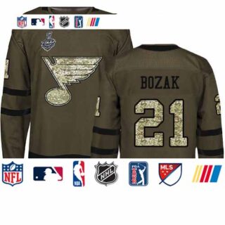 Blues #21 Tyler Bozak Green Salute to Service Stanley Cup Final Bound Stitched Hockey Jersey
